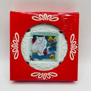 VTG Papel Persian Cat Giftware Porcelain Bisque Ornament White Long Hair NOB